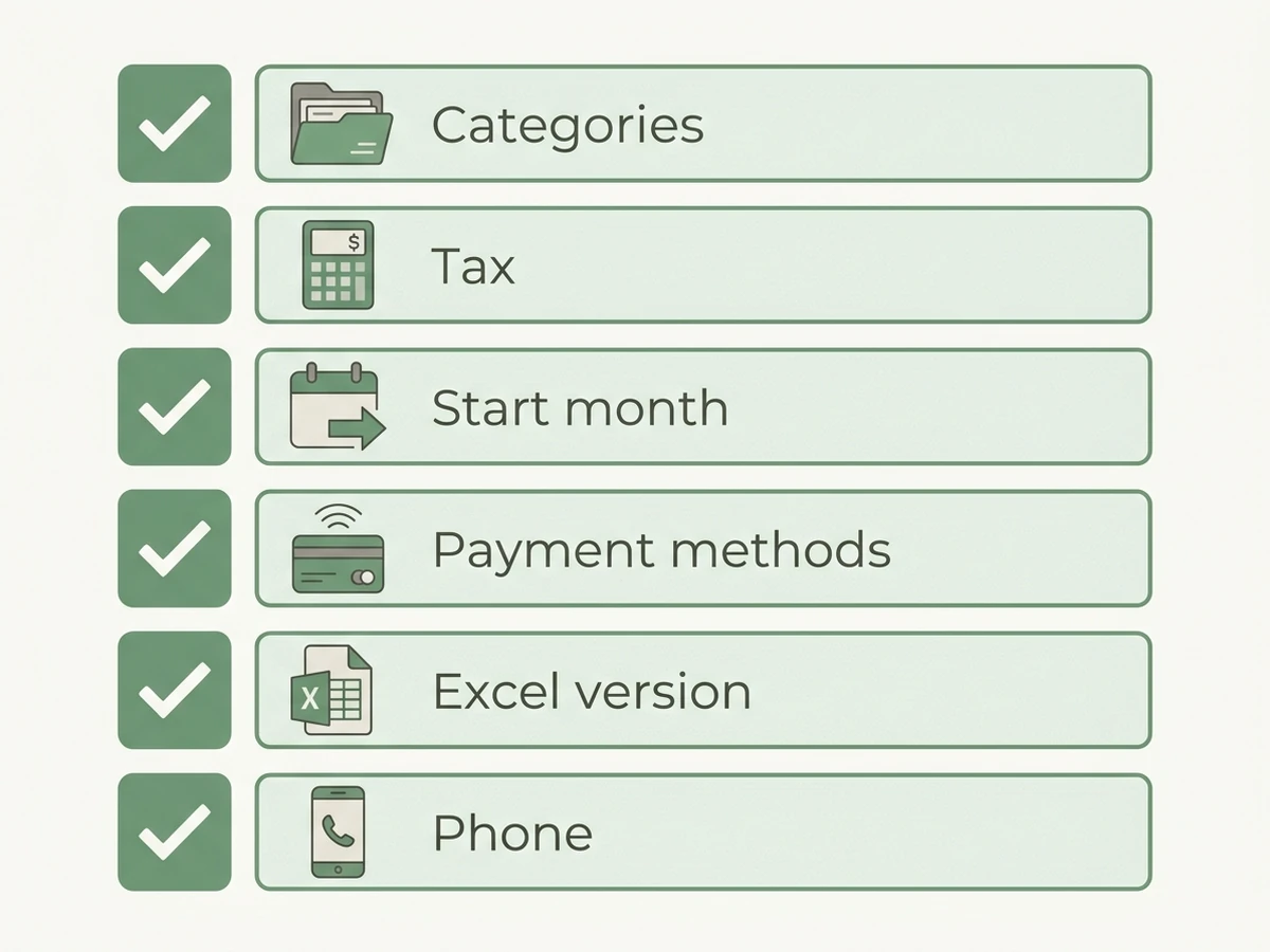 The six checks a small business bookkeeping template must pass